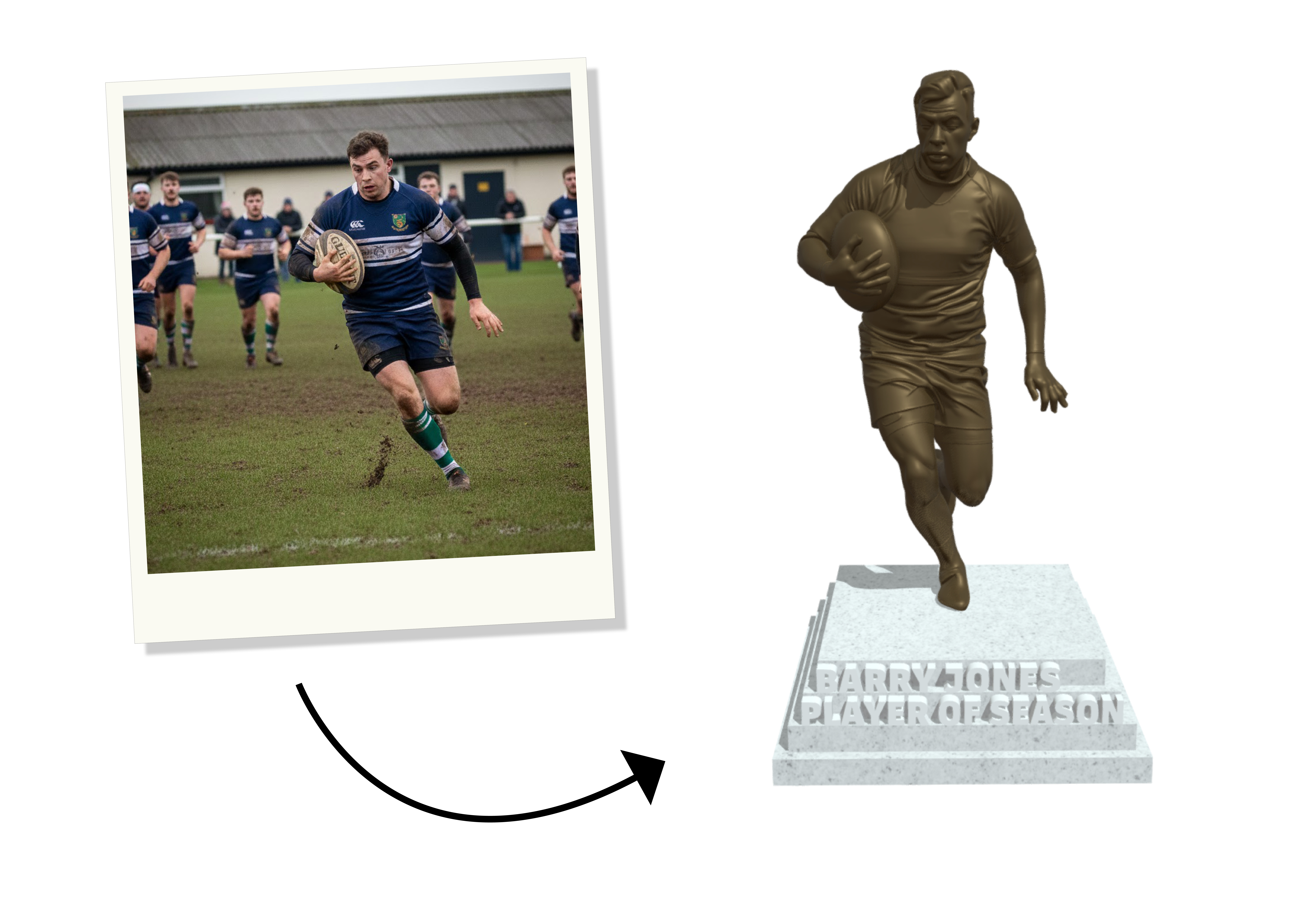 Rugby player custom statue trophy